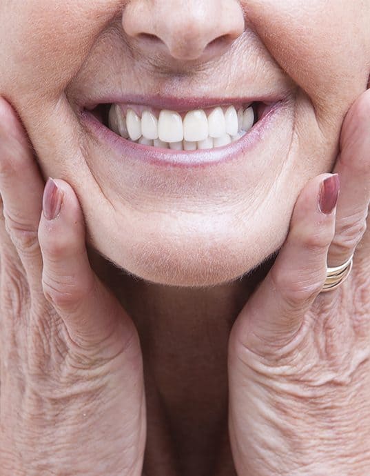 close up view on senior dentures